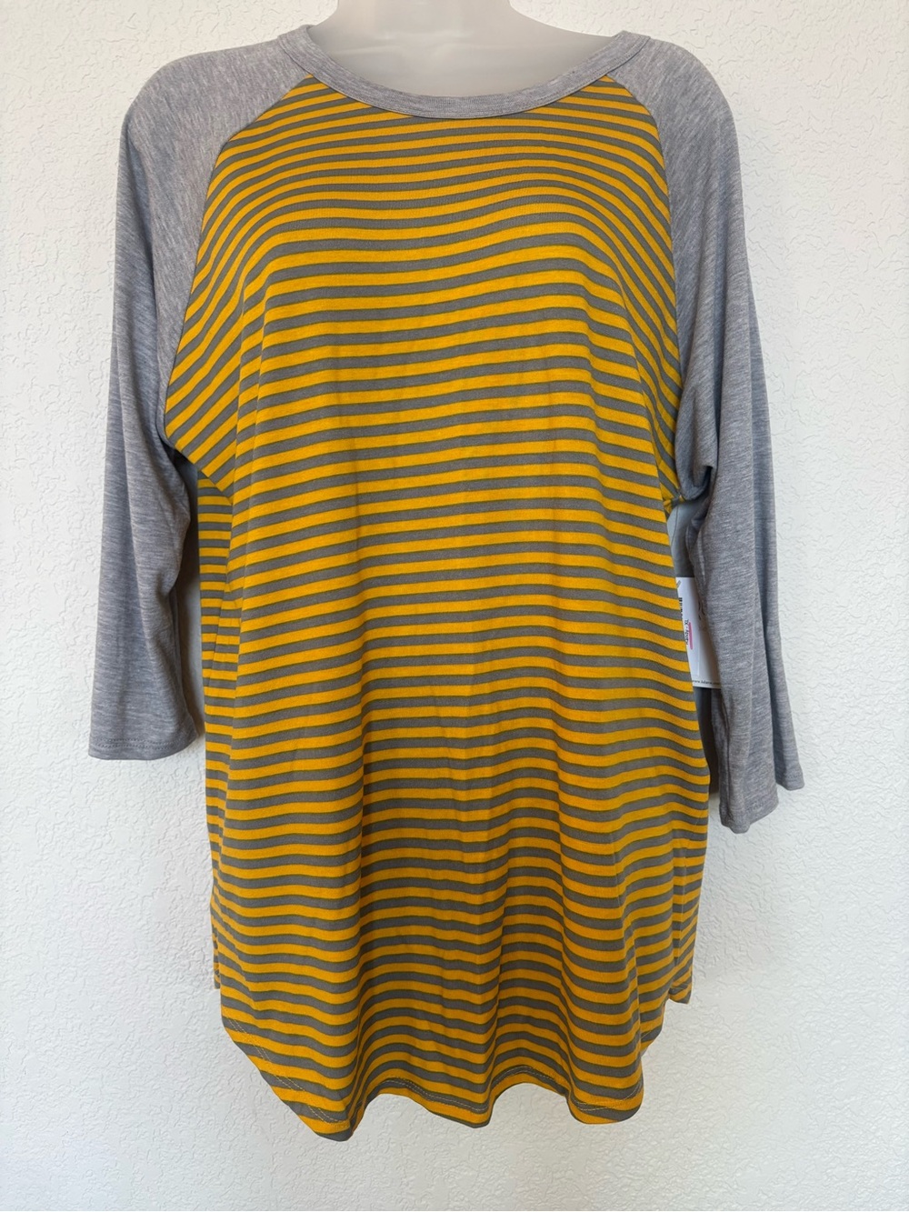 LuLaRoe Yellow and Gray Striped Raglan Top